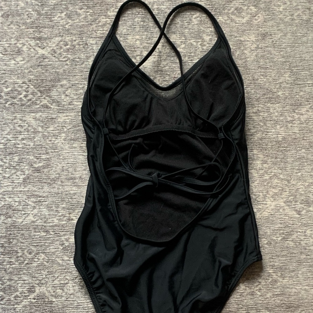 Xhilaration Embroidered One Piece Swimsuit Black Cross Back Mesh Floral S - Picture 7 of 10